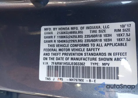 2018 Honda Cr-V Ex z USA, uszkodzony, nr VIN 7FARW1H5XJE003362